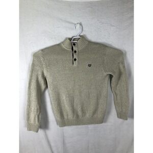 Chaps Sweater Boys Small Beige Mock Neck 1/4 Button Elbow‎ Patch Knit Pullover